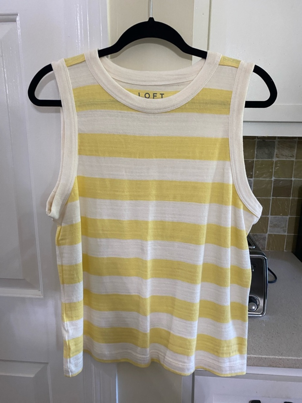 LOFT Yellow and White Striped Sleeveless Knit Top